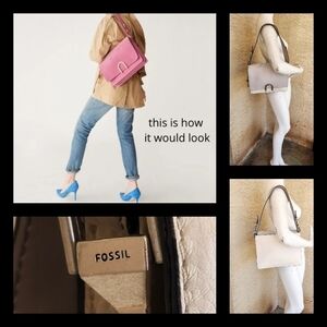 FOSSIL FINLEY leather shoulder bag gray‎